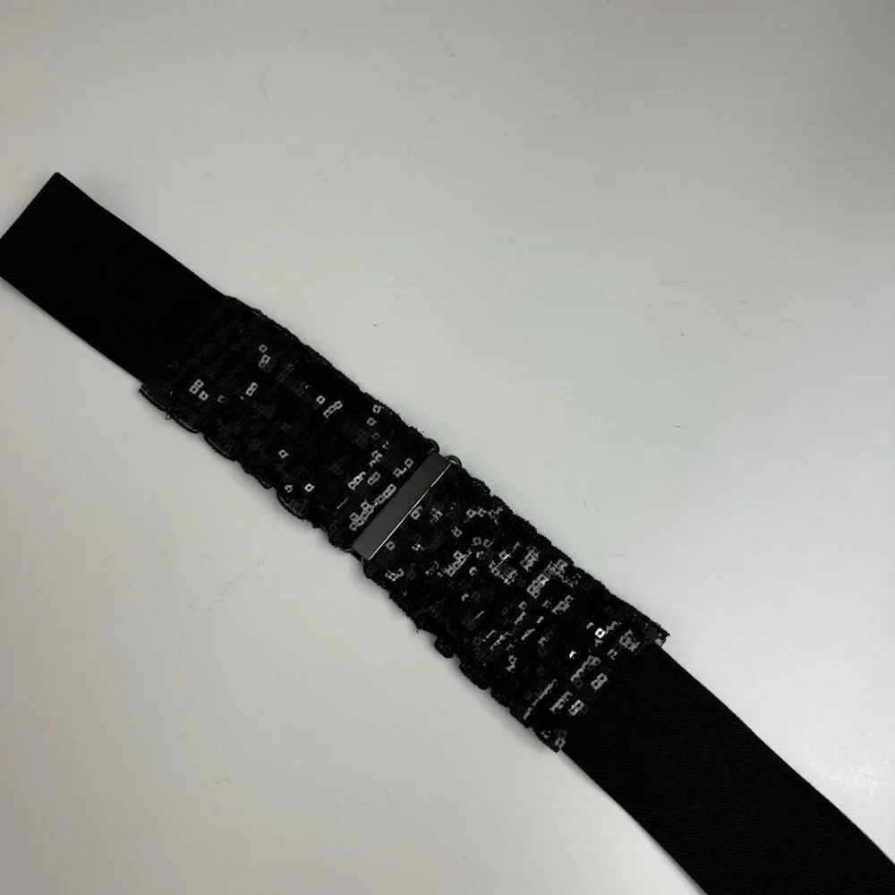 Fashion Retro Adjustable Elastic Stretch Wide Waiistband Belt Sequins Black